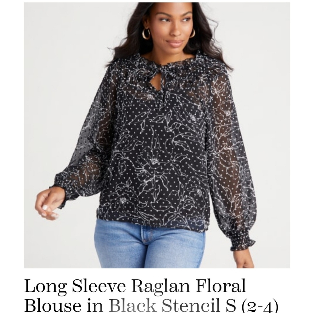 BOBEAU — LS raglan floral blouse